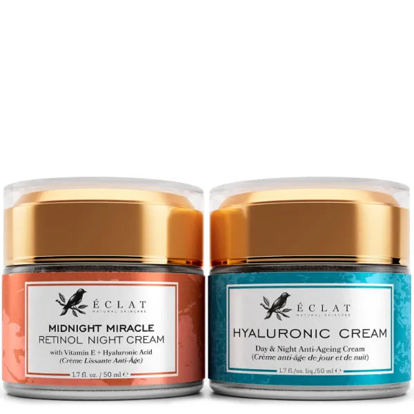 Eclat Skincare Retinol Night Cream + Hyaluronic Acid Cream Set - Retinol Moisturizer with Hyaluronic Acid + Ceramide & Vitamin B5 Hydrating Cream – Anti Aging, Firming & Deep Moisture Duo 50 ml each