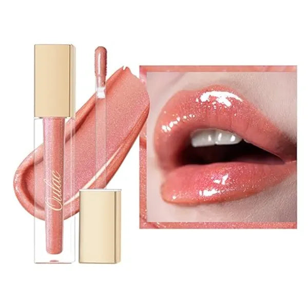Oulac Peach Lip Gloss High-shine Moisturizing Lip Gloss Oil Colorful Shade Liquid Lipstick Non-stick Cup Glitter lipstick Lip Tint Reduce Fine Lines Lip Glaze For Dry Lip C18