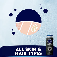 NIVEA MEN Active Clean 3in1 Shower Gel, Cleans Body, Face and Hair, with Active Charcoal, for Purified and Stimulating Skin, for All Skin Types, 500ml (Pack of 2)