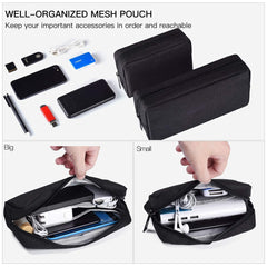 TERRIFI Universal Electronics Accessories Organizer, 2pack Portable Soft Carrying Storage Case Bag for Charger Usb Cables Memory Cards Earphone Flash Hard, Small+Big-black
