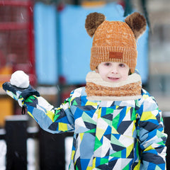 Kids Winter Hat Gloves Scarf Set for 2-6 Years Old - Warm Knit Pompom Beanie Cap Neck Warmer Gloves, Winter Warm Knitted Beanie Hat Scarf Gloves Set, Pure Plush - Yellow