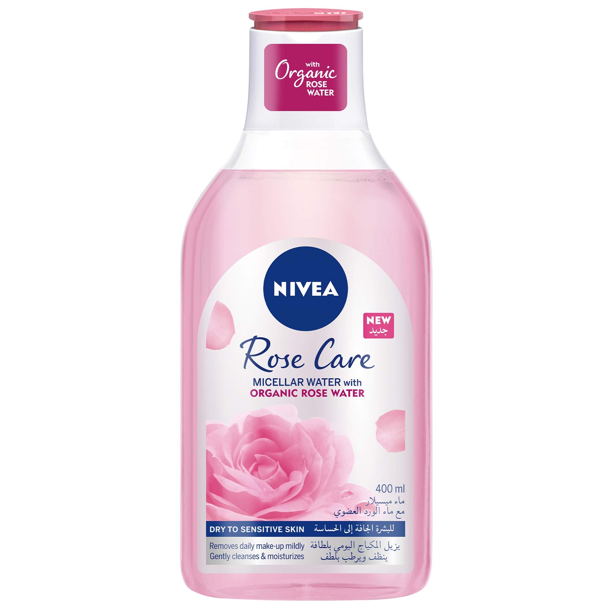 NIVEA Face Micellar Water Mono-phase Makeup Remover, Rose Care with Organic Rose Water, Dry & Sesitive Skin, 400ml