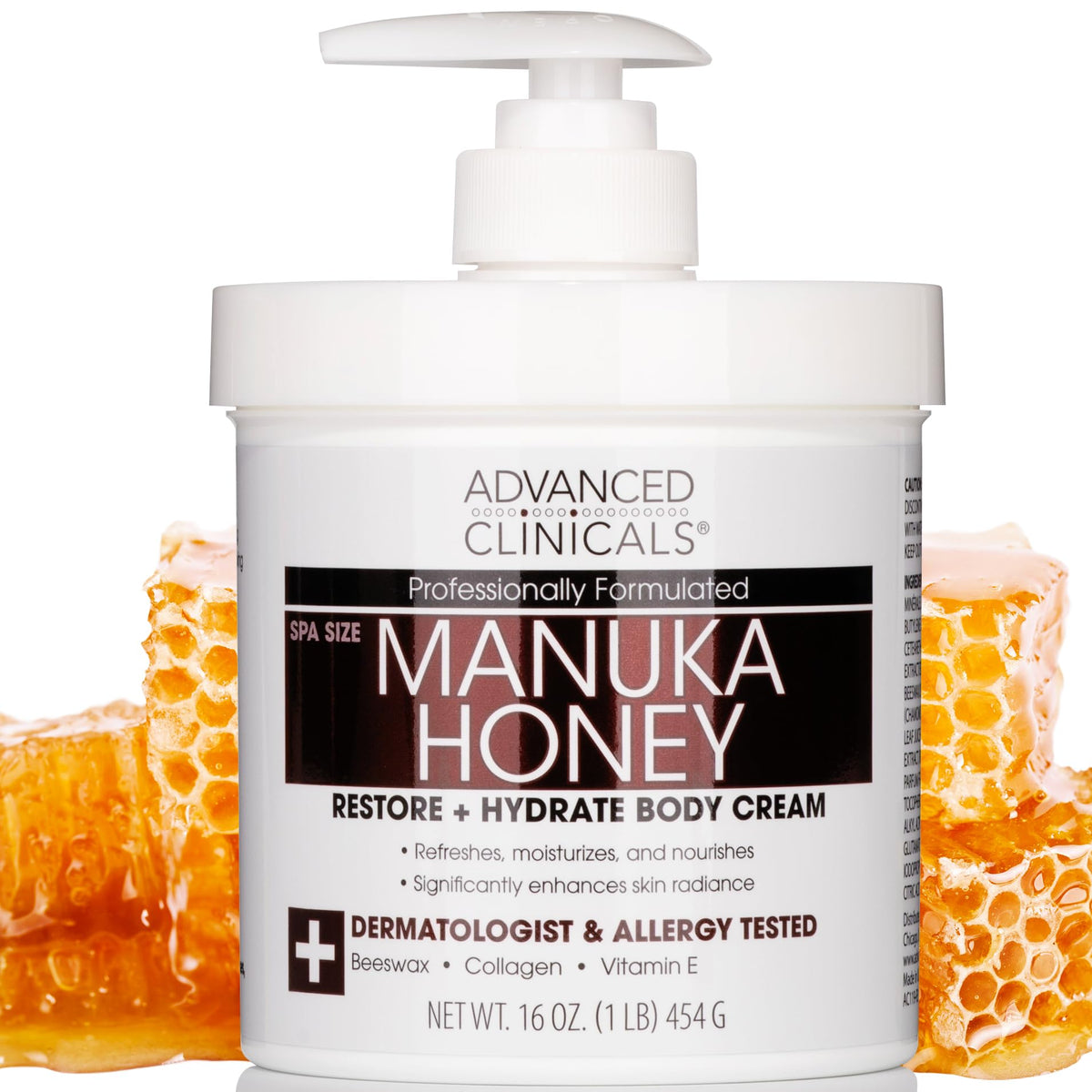 Advanced Clinicals Manuka Honey Cream for Extremely Dry and Aging Skin for Face, Neck, Hands, and Body, 16 oz., Multicolor