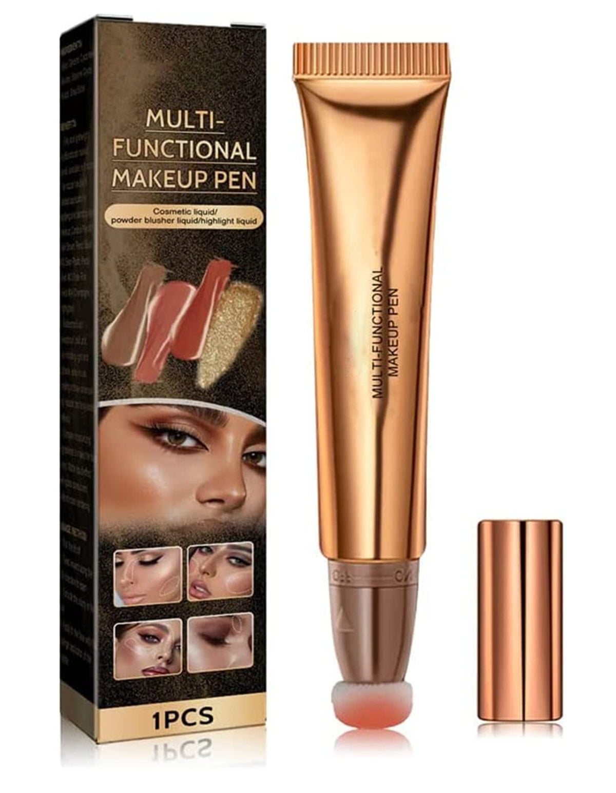 Cream Bronzer Contour Beauty Wand,Liquid Contour Beauty Wand Highlighter and Bronzer Stick with Cushion Applicator,Long Lasting Natural Shimmer Silky&Smooth Cream (Peach Pink)