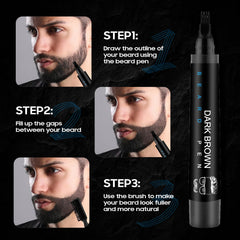 KASTWAVE Beard Pencil Filler for Men - 4 Forks Grooming Beard Pencil with Brush, Waterproof Sweatproof & Long Lasting, Natural Beard, Ideal Gifts for Dad Husband Boyfriends (Dark Brown, 1 PCS)