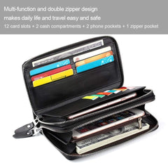 Mens Clutch Bag Handbag Genuine Leather Purse Zipper Long Wallet Business Large Hand Clutch Phone Holder - Stripe Black Double Zipper