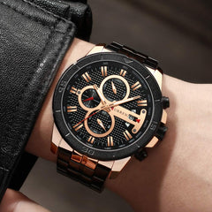 CURREN Quartz Watches for Men's Original Brand Calendar Multi-function style Waterproof Boys Steel Wrist Watch 8337 - Black