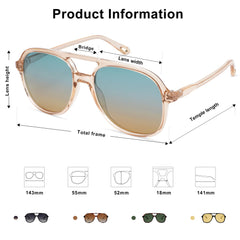 SOJOS Retro Vintage Polarized Sunglasses Double Bridge Brow Bar Square Aviators SJ2174