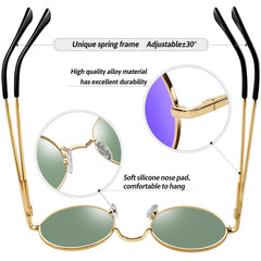 KANASTAL Hippie Round Polarized Sunglasses for Women Men, Small Circle Sun Glasses Classic Vintage Retro Shades Metal Frame UV400 Protection