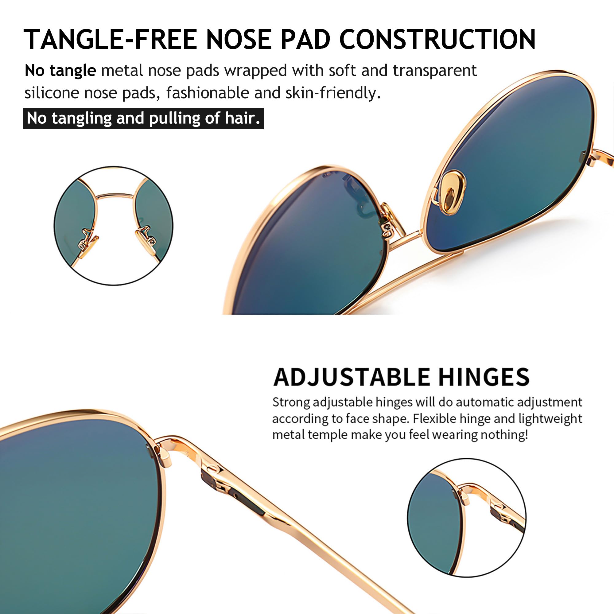 SUNGAIT Vintage Round Sunglasses for Women Men and Lightweight Oversized Aviator Sunglasses