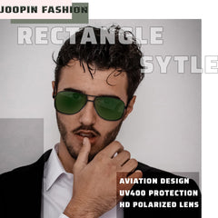 Joopin Polarized Sunglasses for Men, Classic Military Rectangular Sun Glass with Metal Frame UV Protection