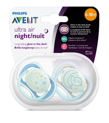 AVENT Philips Ultra Air Nighttime, 6-18 Months Pacifier, Blue, Pack of 4, SCF376/43