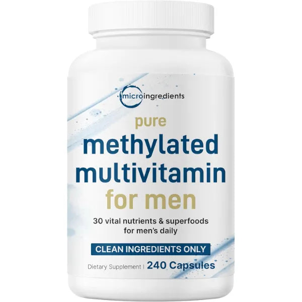 Micro Ingredients Pure Methylated Multivitamin for Men, 240 Capsules | 30 Essential Nutrients with Activated B Complex & Methylfolate + Saw Palmetto, Ginseng, Maca, Lycopene, Vitamin D3 & Zinc