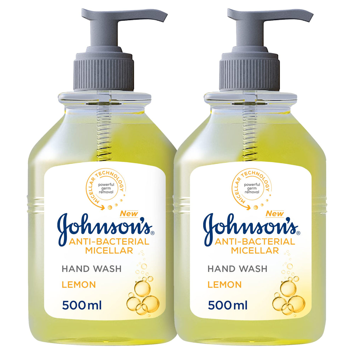 Johnson's Vita-Rich, Replenishing Hand Wash, with Lemon, Pack of 2x500ml, pH balanced, Naturally Derived Ingredients, Enriched with Glycerin, Long-Lasting Gentle Hydration and Moisturization