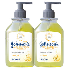 Johnson's Vita-Rich, Replenishing Hand Wash, with Lemon, Pack of 2x500ml, pH balanced, Naturally Derived Ingredients, Enriched with Glycerin, Long-Lasting Gentle Hydration and Moisturization