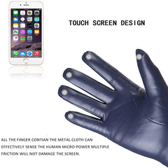 REDESS Winter Leather Gloves for Women, Wool Fleece Lined Warm Gloves, Touchscreen Texting Thick Thermal Snow Driving Gloves - Navy