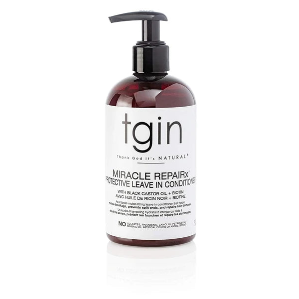 tgin Miracle RepaiRx Protective Leave In Conditioner for Curly, Coily, Wavy Hair includes Biotin, Black Castor Oil, Repairs, Restores Damaged, Color-Treated Hair, 13 oz