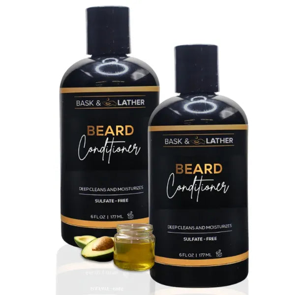 BASK & LATHER Beard Conditioner for Men: Coconut Oil, Shea Butter, Beard Softener, Deep Cleans, Hydrates, Sulfate-Free, All Hair Types, 6 fl oz, 2 PK.