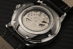 Orient RA-AA0C04B19B Camper Leather Stap Analog Automatic Watch for Men, 42 mm Case Size, Silver/Black