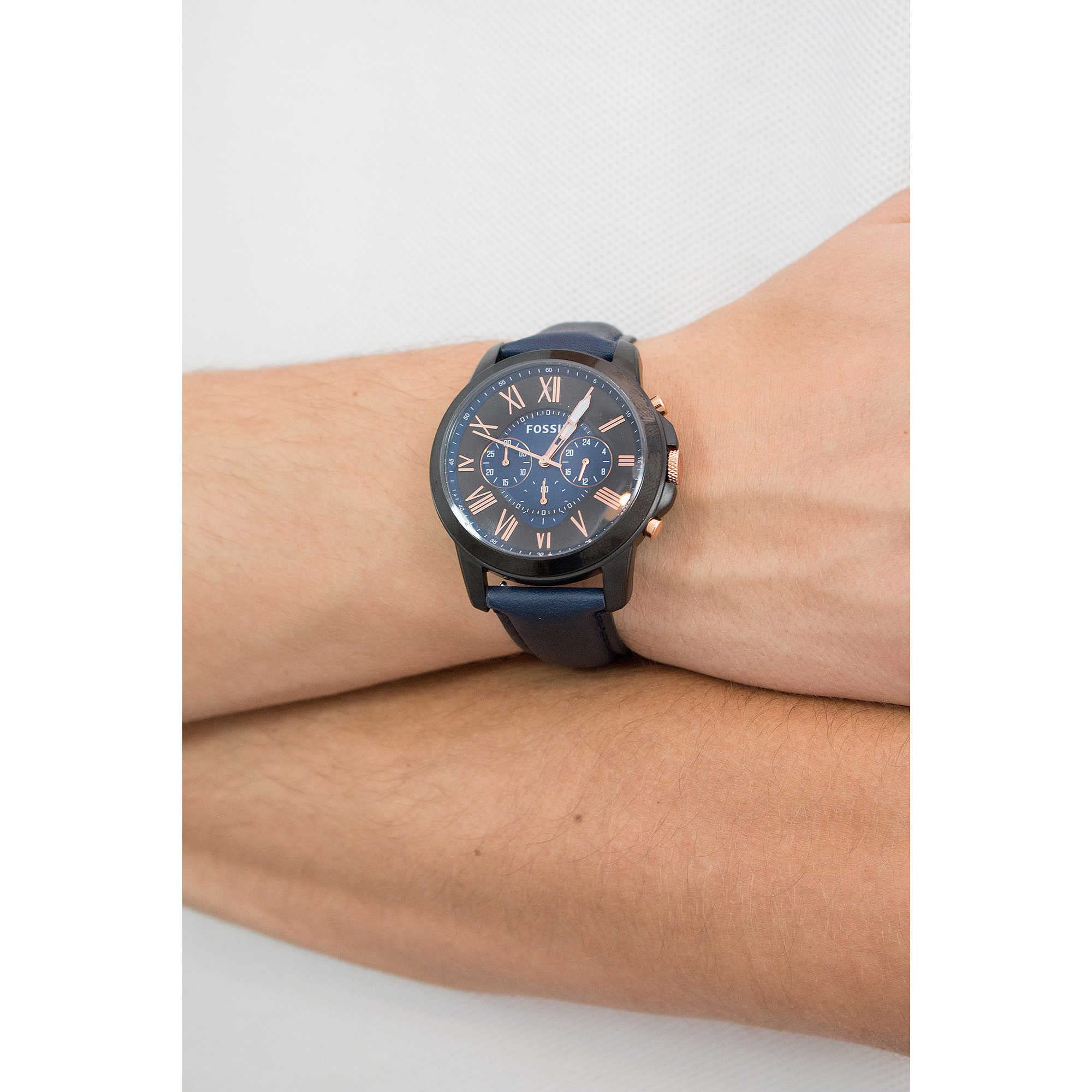 Fossil Grant Chronograph Navy Leather Watch, FS5061IE