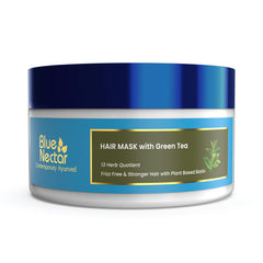 Blue Nectar Green Tea Hair Mask for Dry & Frizzy Hair | Plant Based Biotin Deep Conditioning Hair Mask for Damaged & Curly Hair, All Hair types (13 Herbs, 200 g)