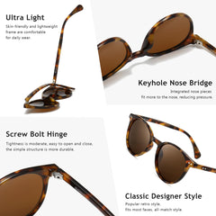 SUNGAIT Women's Classic Vintage Round Polarized Sunglasses Retro Style UV400 SGT166
