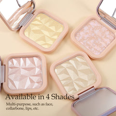CONTEK Highlighter Palette Powder Highlighter Makeup Highlighters for Face, Shimmer Glitter Highlight Bronzer Palette Facial Illuminator Contour Palette with Brush, Natural Long Lasting Glow