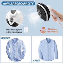 TERRIFI Portable Travel Steamer Iron, Fast Heat Up Handheld Garment Steamer, 3 Modes for Wet and Dry Ironing, 1100W 25s Heat Up Micro Steam Iron, 90° Rotation Anti Drip Clothing Steamer Iron