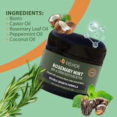Rosemary Mint Hair and Strong Roots Butter 2oz, Rosemary Mint Strengthening Hair Masque, Strengthen and Nourish Hair Follicles, for Dry Scalp, Split Ends & All Hair Types