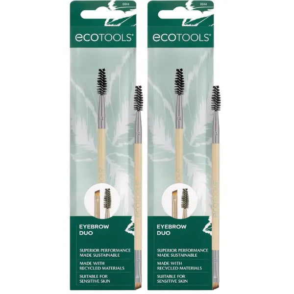 EcoTools Eyebrow Brush Duo, Tame, Sculpt & Fill in Brows, Multipurpose For Eyebrow Gel, Powder, & Cream, Dual-Ended Spoolie & Angled Brow Brush, Eco Friendly, Cruelty-Free, & Vegan, 1 Count