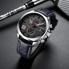 CURREN Quartz Watches for Men's Original Brand Multi-function Calendar style Waterproof Boys Leather Wrist Watch 8324 - Navy blue