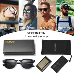 KANASTAL Polarized Horn Rimmed Sunglasses for Men and Women, Classic Half Frame Sun Glasses, Semi Rimless Shades for Womens 100% UV400 Protection Driving