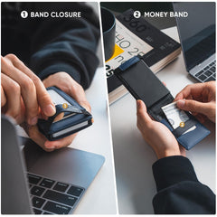 VULKIT Slim Credit Card Holder RFID Blocking Pop Up Card Wallet Minimalist Slim Wallet with Back ID Window Holds 8 Cards - Navy