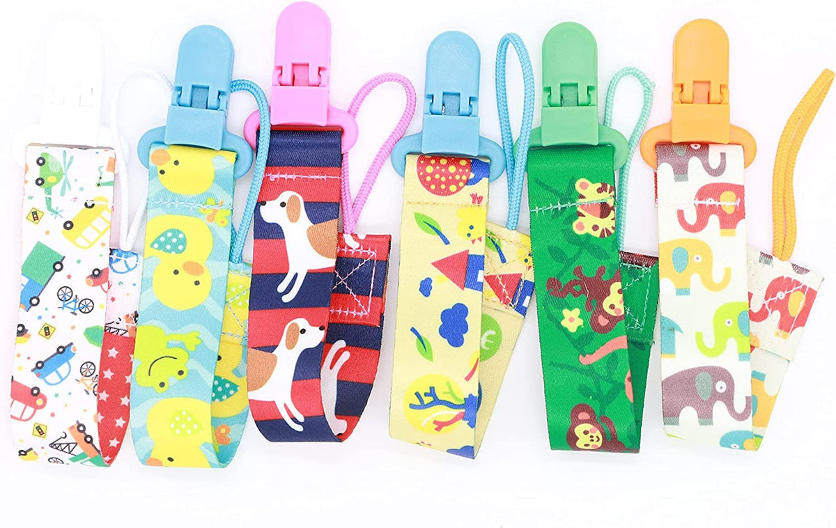 HuanShiJingXuan Soother clip - 6 only pacifier clips - stylish teeth ring nipple holder for baby boys and girlsFits Most Pacifier Styles Baby Teething Toys and Baby Gift