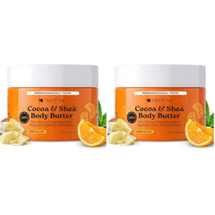 Tree to Tub Shea Body Butter – Deep Moisturizing Body Cream for Dry & Sensitive Skin | Hydrating Body Lotion with Vitamin C & Organic Cocoa, Citrus Scent - 200ml (Pack of 2)
