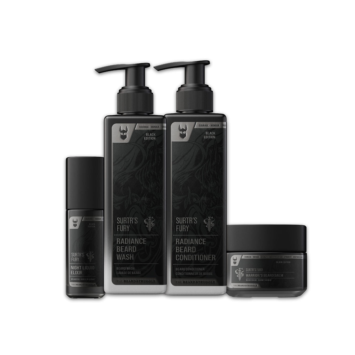 The Beard Struggle Growth Kit for Men - Essential Kit includes Balm, Oil, Wash & Conditioner - Grooming Kit for Men - Platinum Collection - Surtr's Fury