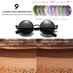 Joopin Steampunk Round Sunglasses - Metal Frame, 100% UV Protection (B01-Black Retro)