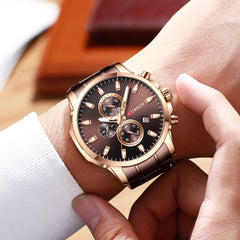 CURREN New Watch Men Fashion Sport Watch Stainless Steel Band Quartz Wristwatch Military Chronograph Clock Male Waterproof 8348, rose gold brown, Chronograph,Quartz Movement
