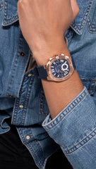 GUESS Rose Gold-Tone and Navy Silicone Multifunction Watch
