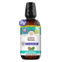 GuruNanda CocoMint Oil Pulling Mouthwash for Complete Oral Hygiene, 7 Essential Oils & Vitamins for Happy Teeth & Gums & Fresh Breath, Alcohol-Free