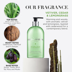 Baylis & Harding Signature Vetiver, Cedar & Lemongrass Anti-Bacterial Hand Wash 500ml | Natural Oils | Kills 99.9% of Bacteria | Woody & Aromatic Fragrance | Vegan