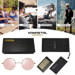 KANASTAL Hippie Round Polarized Sunglasses for Women Men, Small Circle Sun Glasses Classic Vintage Retro Shades Metal Frame UV400 Protection