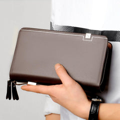 Azonee Genuine Leather Wallet for Men Checkbook Credit Cards Vintage Long Bifold Wallet Clutch Purses for Men
