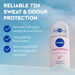 NIVEA Antiperspirant Roll-on for Women, Pearl & Beauty Pearl Extracts, 2x50ml