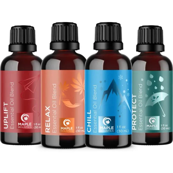 Maple Holistics Essential Oils Set - Relax Chill Uplift and Protect Relaxing Essential Oils for Diffusers for Home with Citrus and Mint Essential Oils