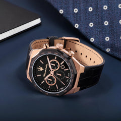 Maserati Men's Stile R8871642001 Black Leather Quartz Fashion Watch, Black, Quartz Movement