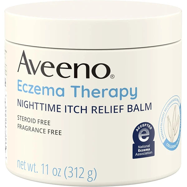 Aveeno Eczema Therapy Nighttime Itch Relief Balm, Eczema Cream for Body, Moisturizing Colloidal Oatmeal & Ceramide Formula, Fragrance Free, Soothing Dry Itchy Skin, 11 fl oz