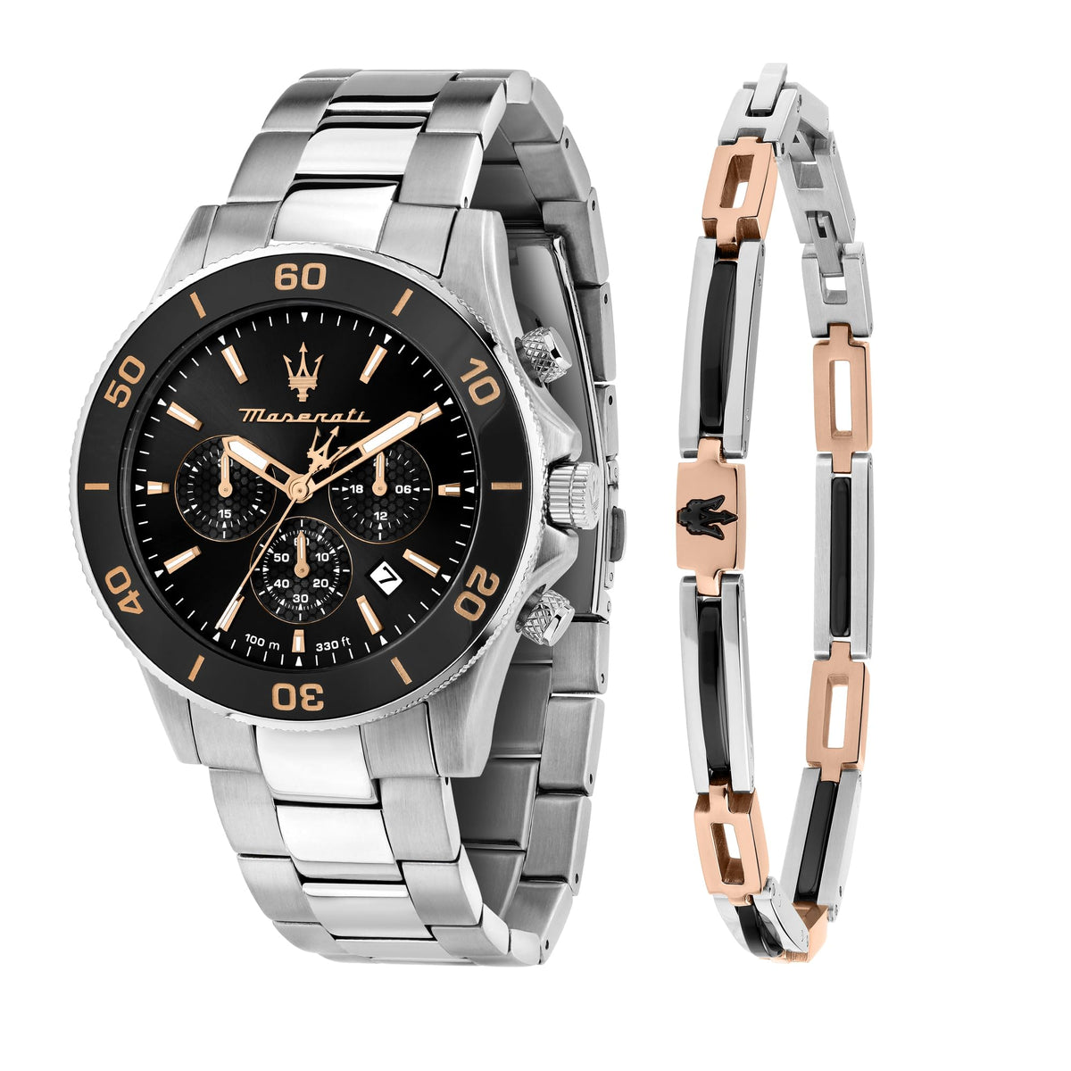 Maserati COMPETIZIONE 43MM CHR BLK DIAL BR SS+, Modern  - Stainless Steel/Metallic