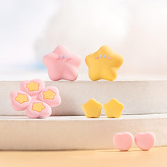 Tazweeq for Nintendo Switch Joystick Cap Cross Button Stickers, Compatible with Nintendo Switch/OLED, Cute Star 3D Soft Silicone ABXY Buttons Sticker Joystick Cover Caps, Star Pink-Yellow