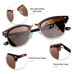 KANASTAL Polarized Horn Rimmed Sunglasses for Men and Women, Classic Half Frame Sun Glasses, Semi Rimless Shades for Womens 100% UV400 Protection Driving